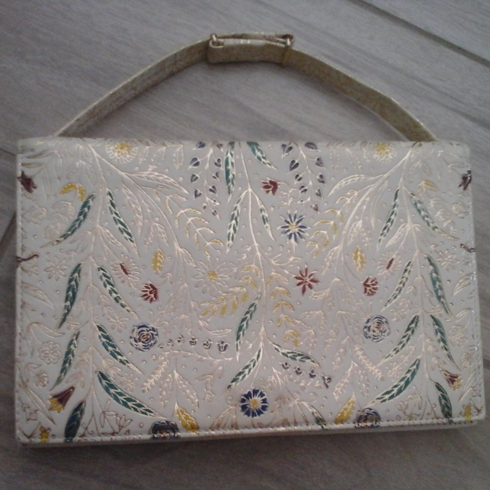 Vintage Italian Ivory Embossed Leather Mini Handbag